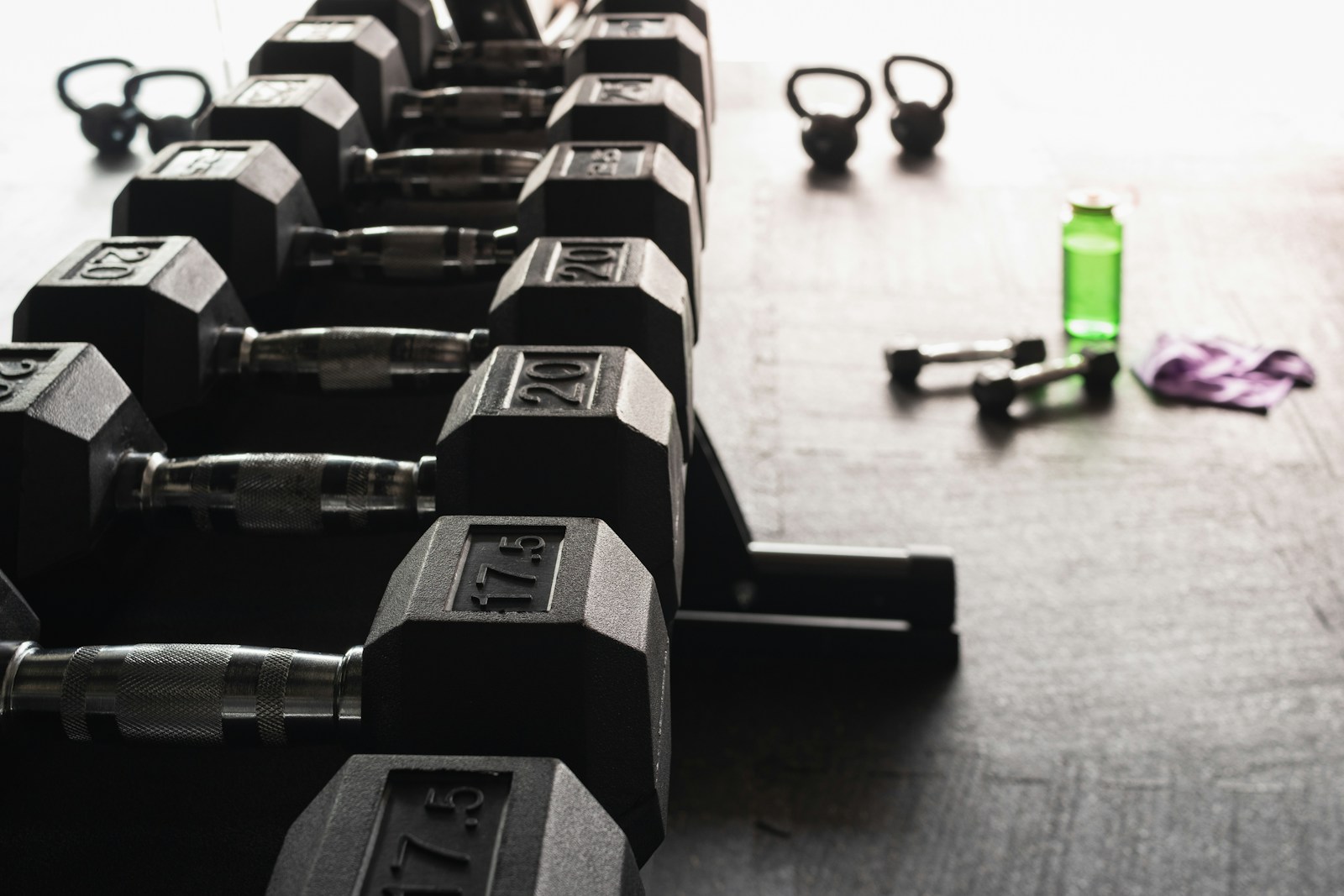 Dumbbells in a gym