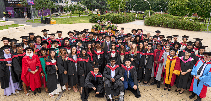 Aston Medical School campus student group photo