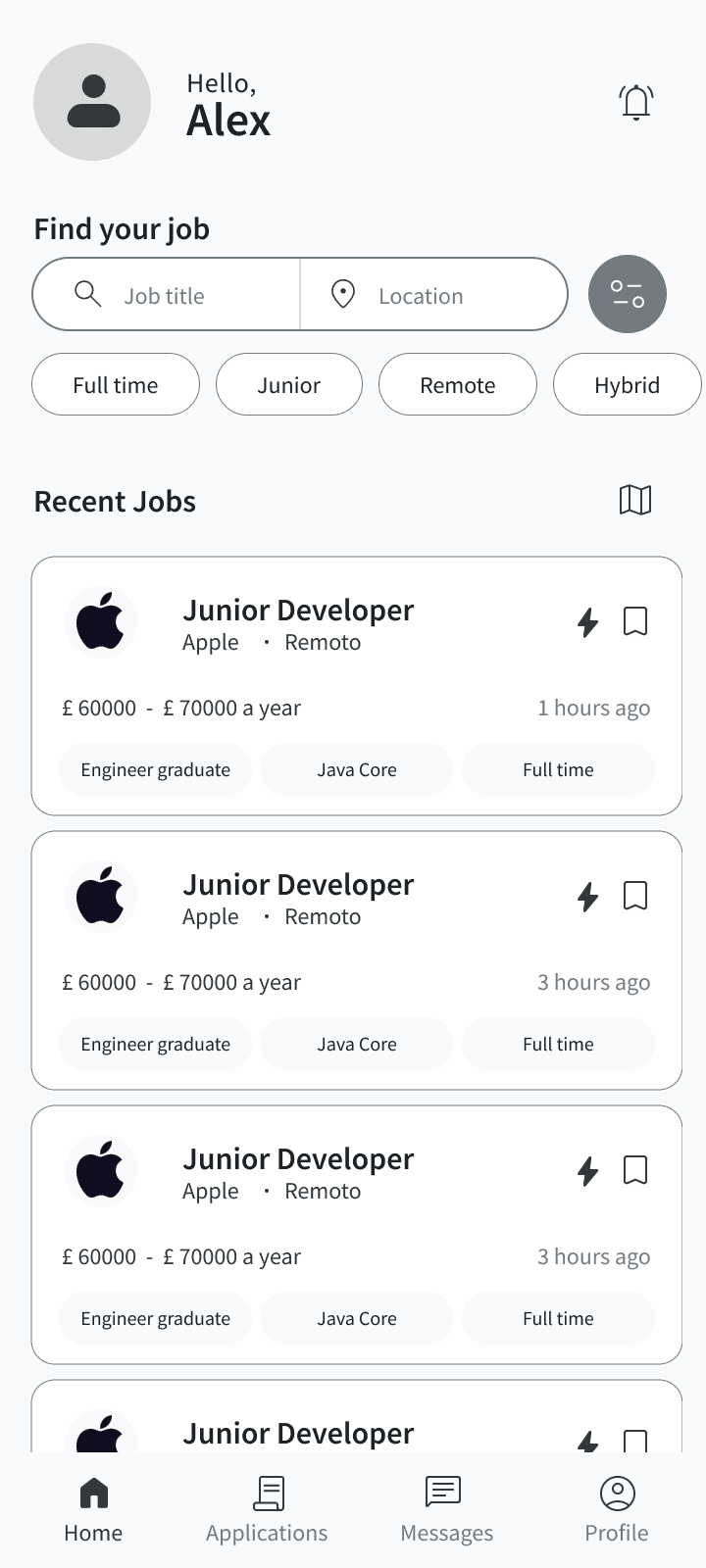 Wireframe — home screen early iteration