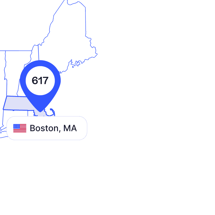 US map of 617 area code phone numbers and its coverage region