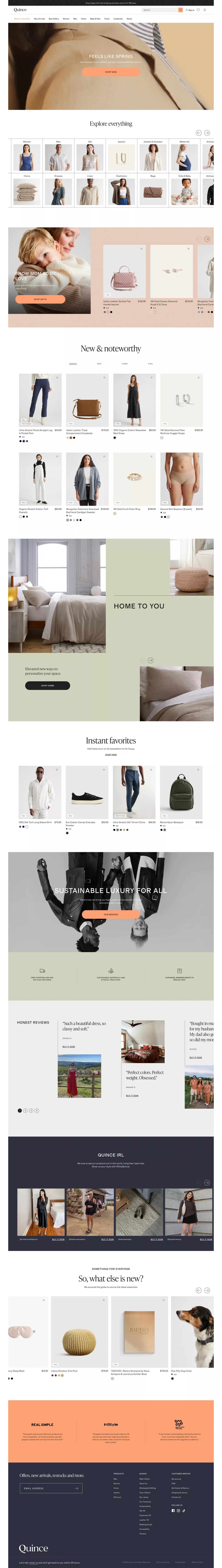 Quince ecommerce page screenshot showcasing Fashion and Ecommerce design