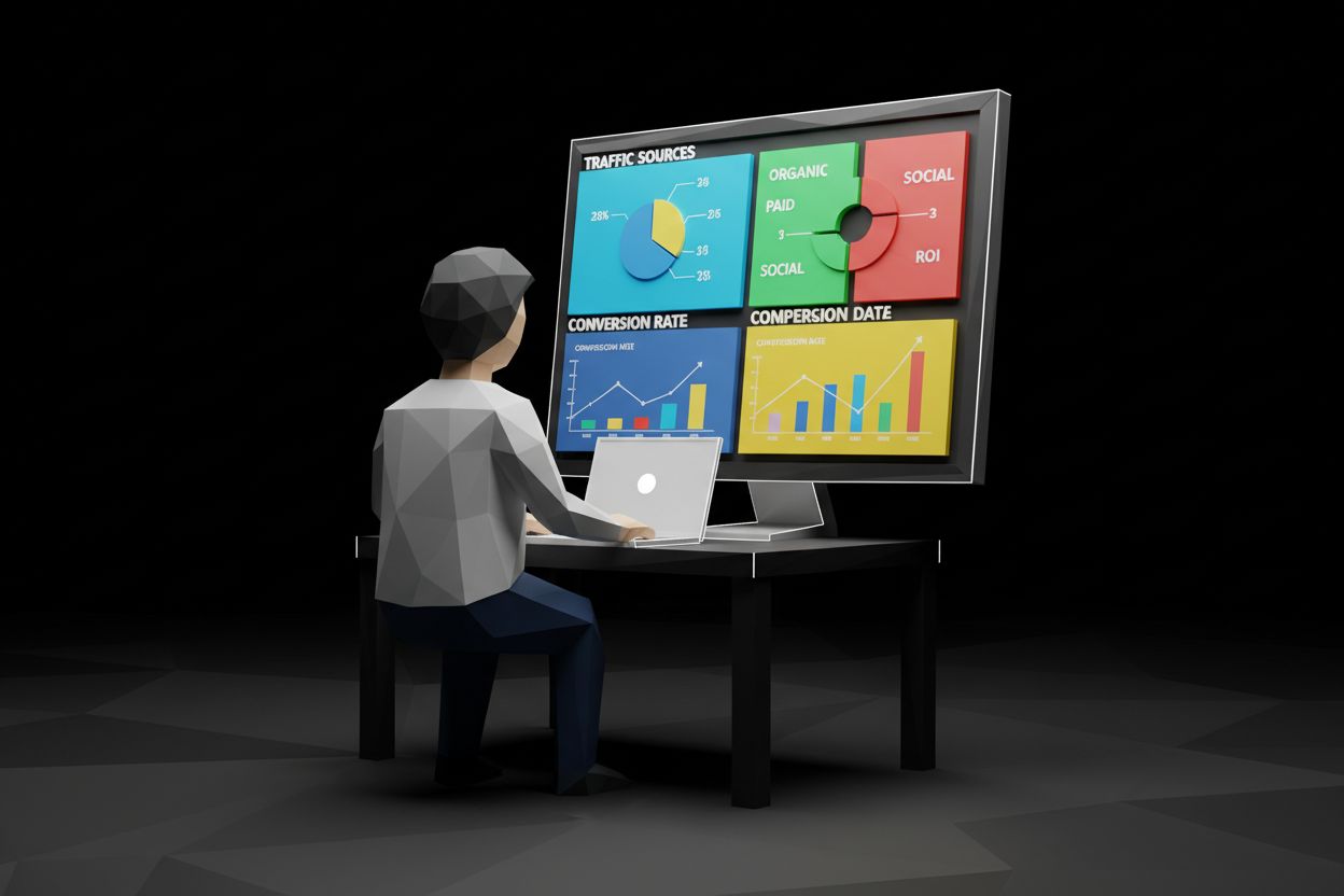 Marketer reviewing UTM campaign tracking data on analytics dashboard
