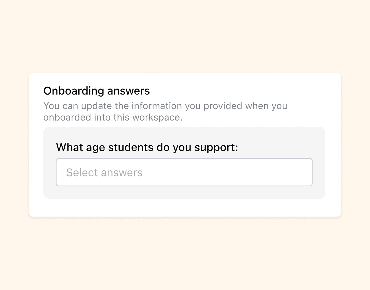 Image showing modal of onboarding answers users can modify on their profile to personalize Flint