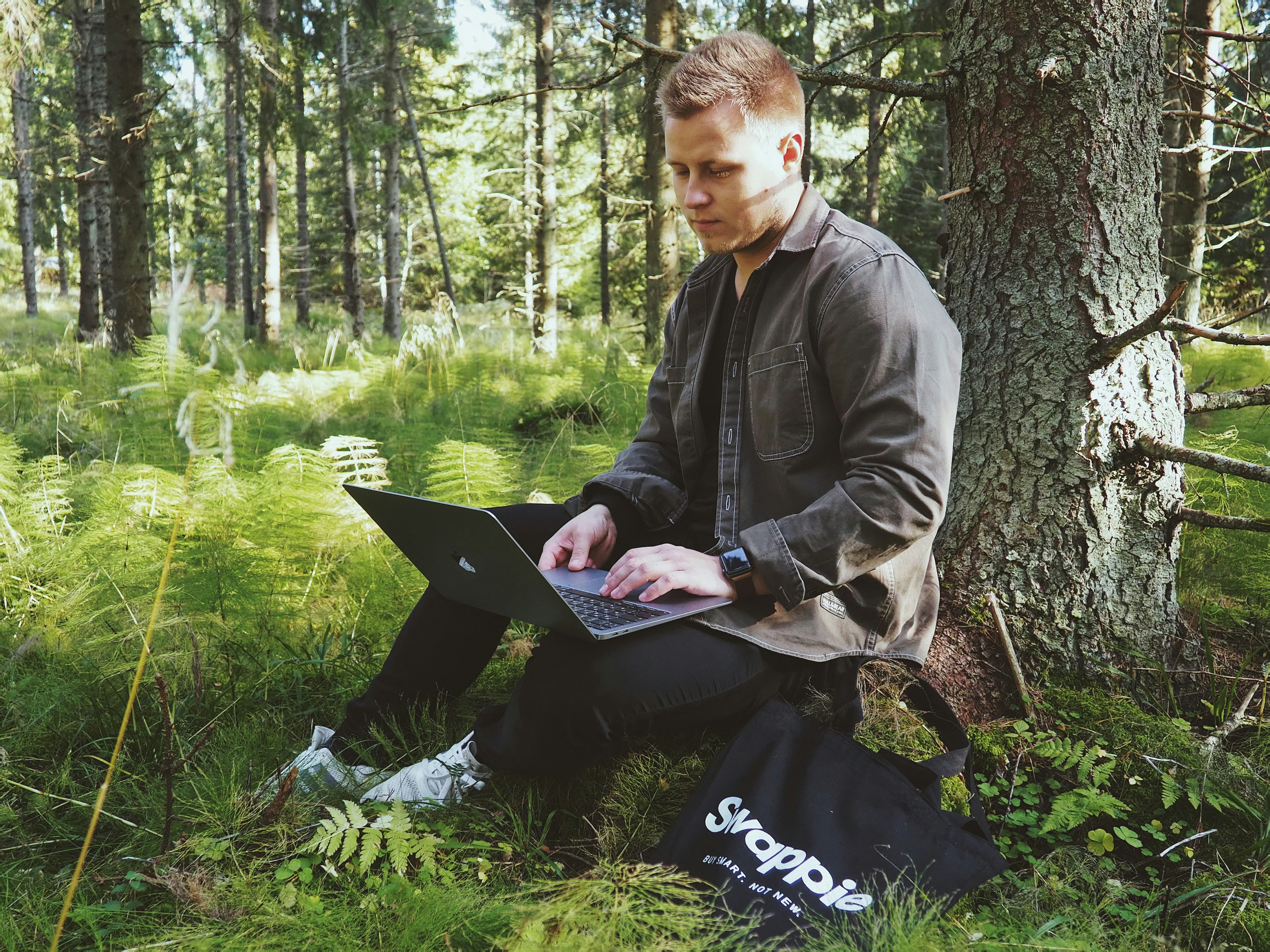 man sitting in forest and working - YouTube Automation Examples