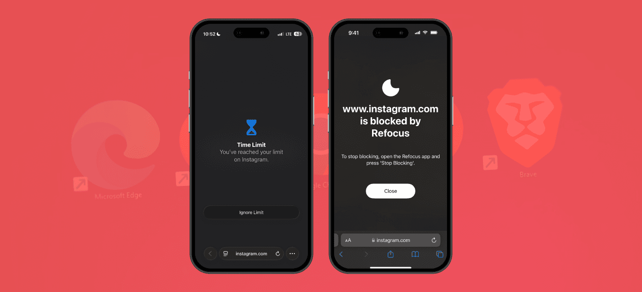 screenshots of various websites being blocked on the iPhone