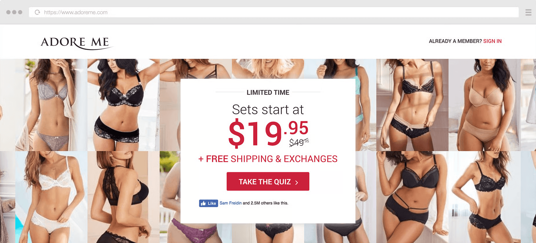 Adore Me's 'Discover Your Style Profile' personalised quiz landing page