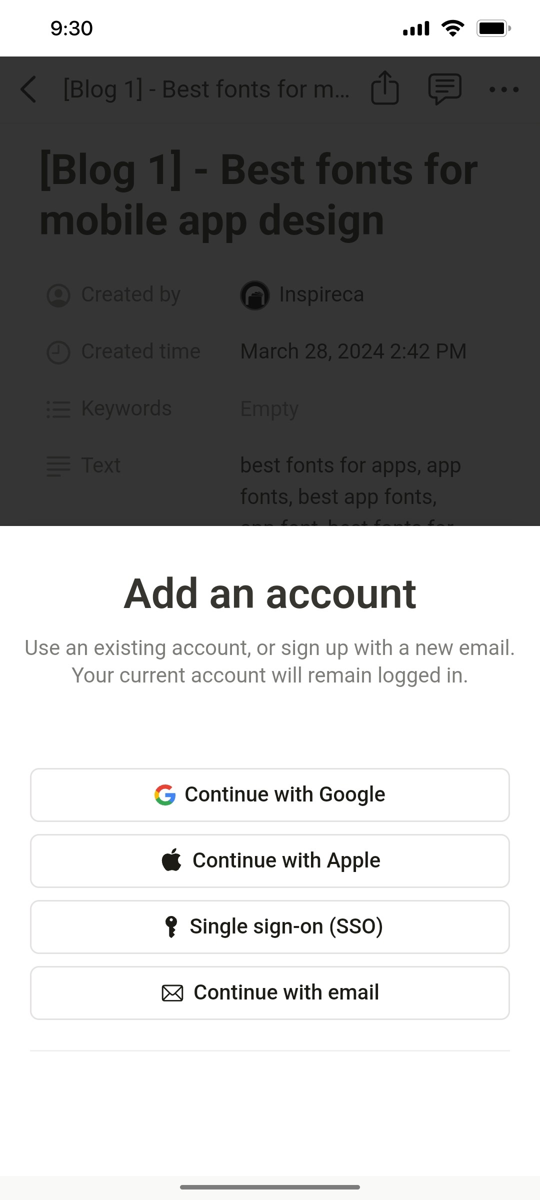 Notion App  Add an account Screen