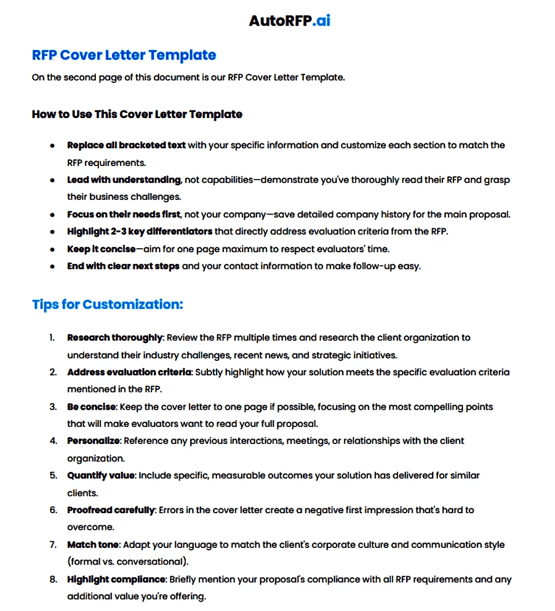 AutoRFP RFP Cover Letter Template