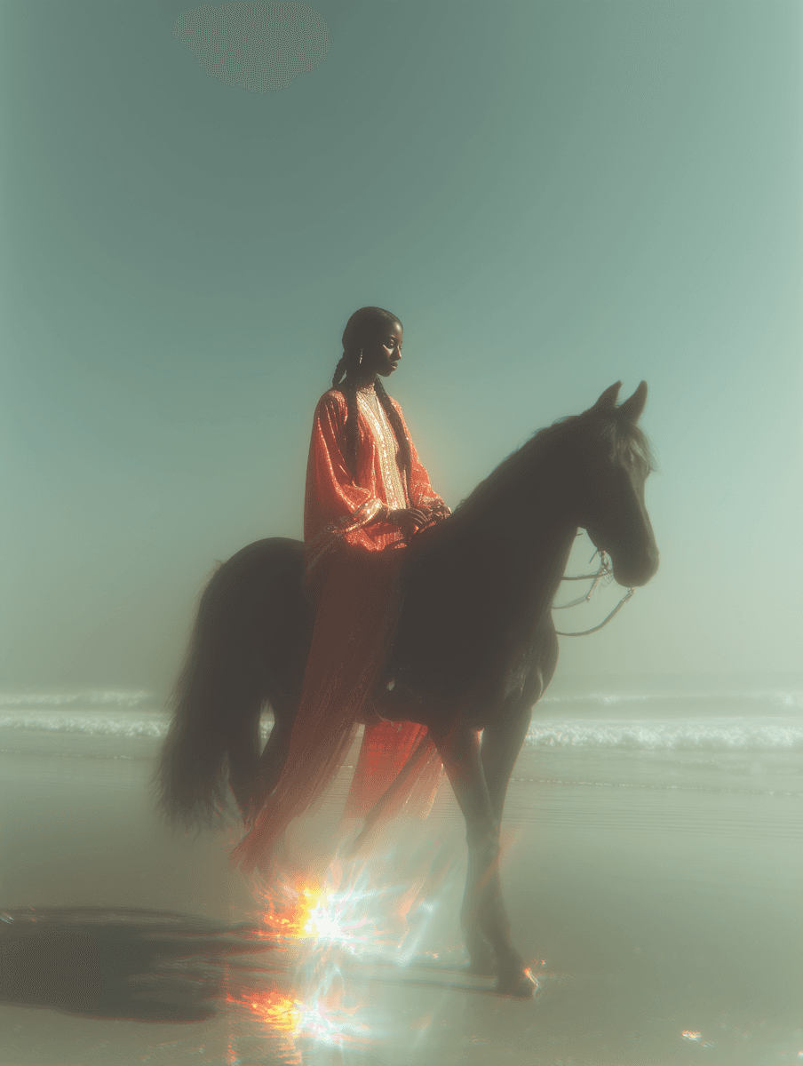 Woman Riding Horse on Beach