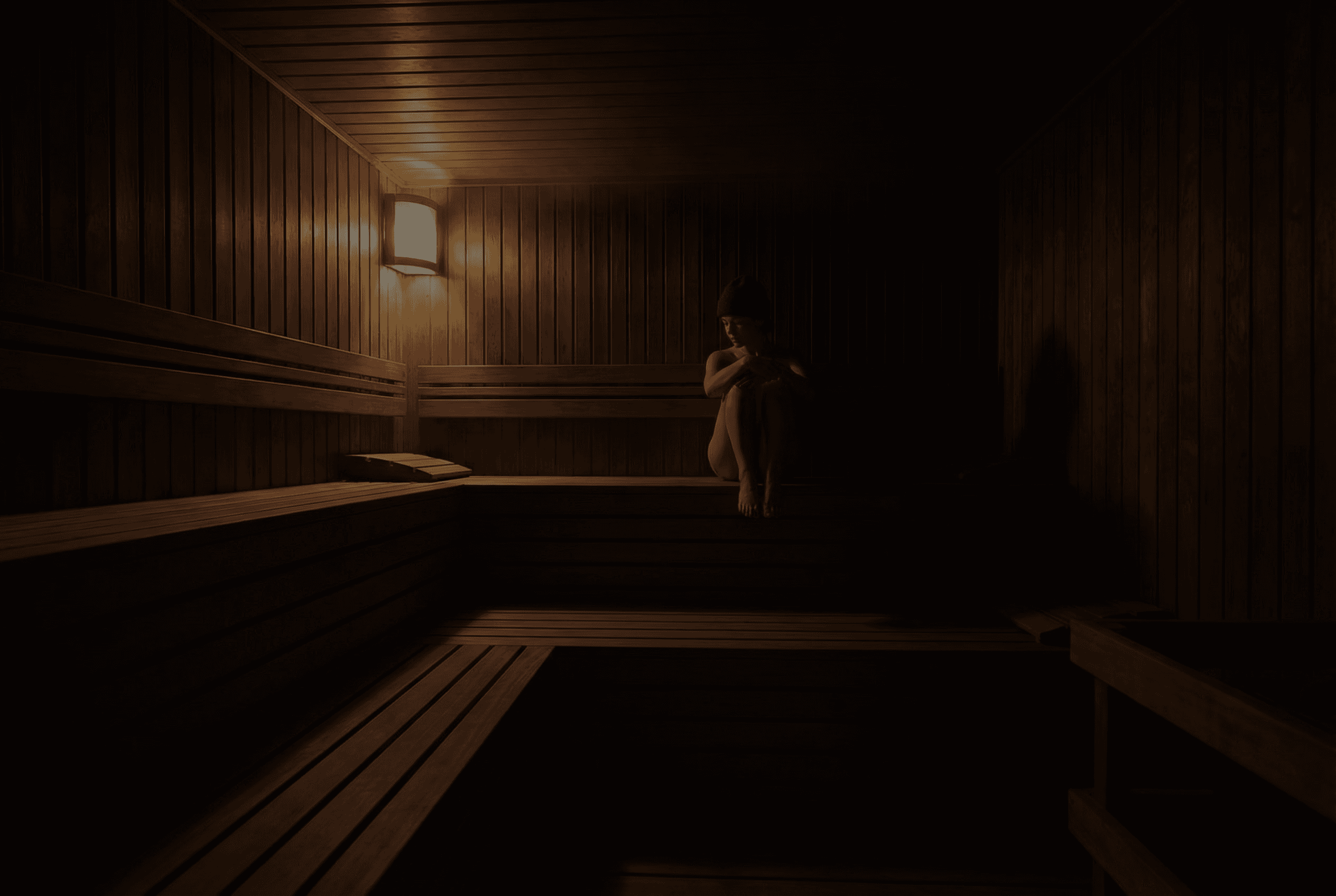 Woman in Sauna with Beanie