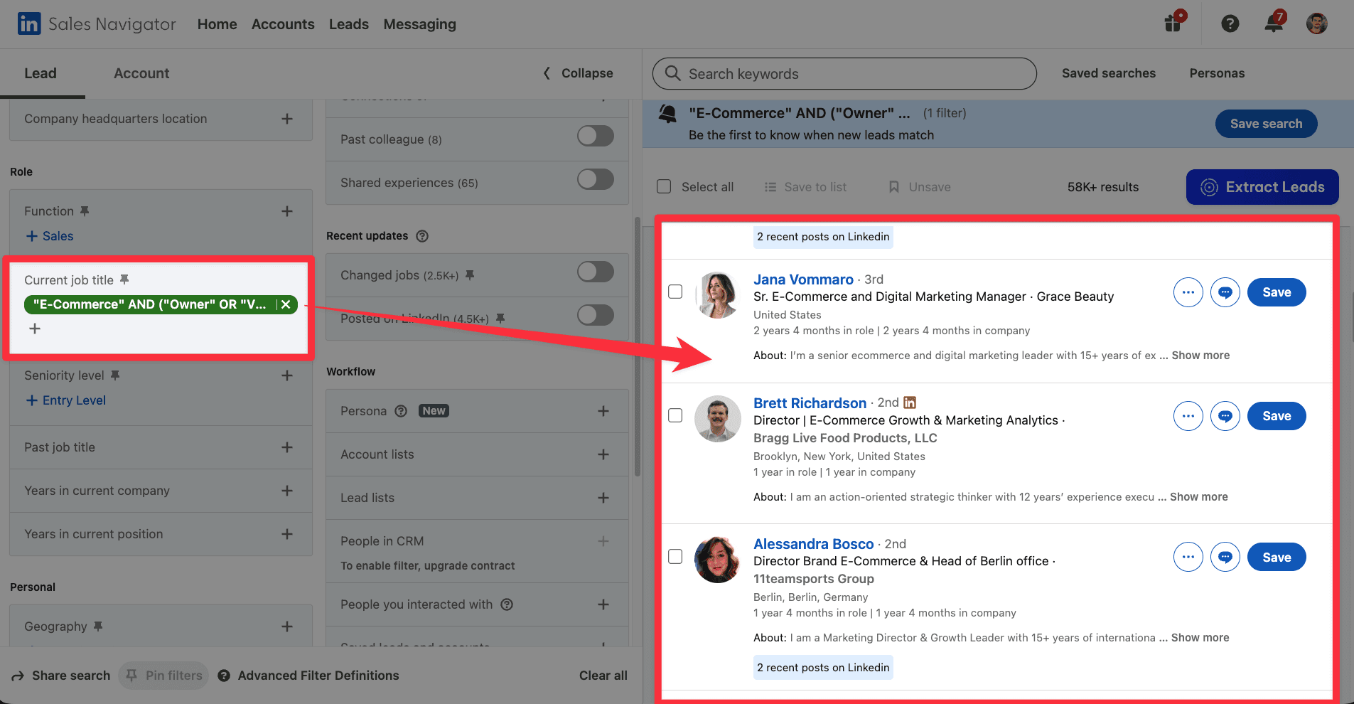 Current job filter on LinkedIn Sales Navigator