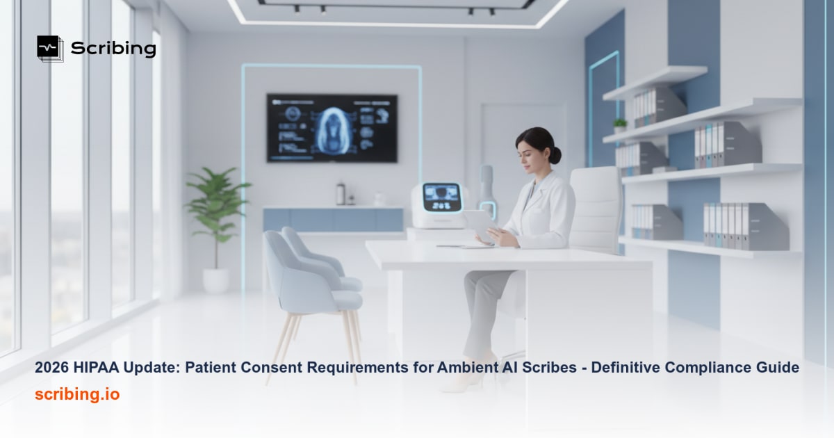 Outpatient clinic setting illustrating patient consent process for ambient AI scribe technology under 2026 HIPAA privacy rule requirements