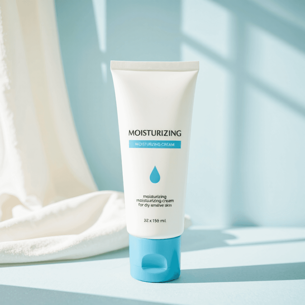 product photography of a tube of moisturizing cream for dry and sensitive skin