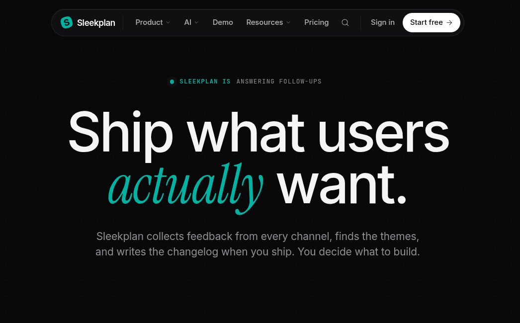 sleekplan home page screenshot
