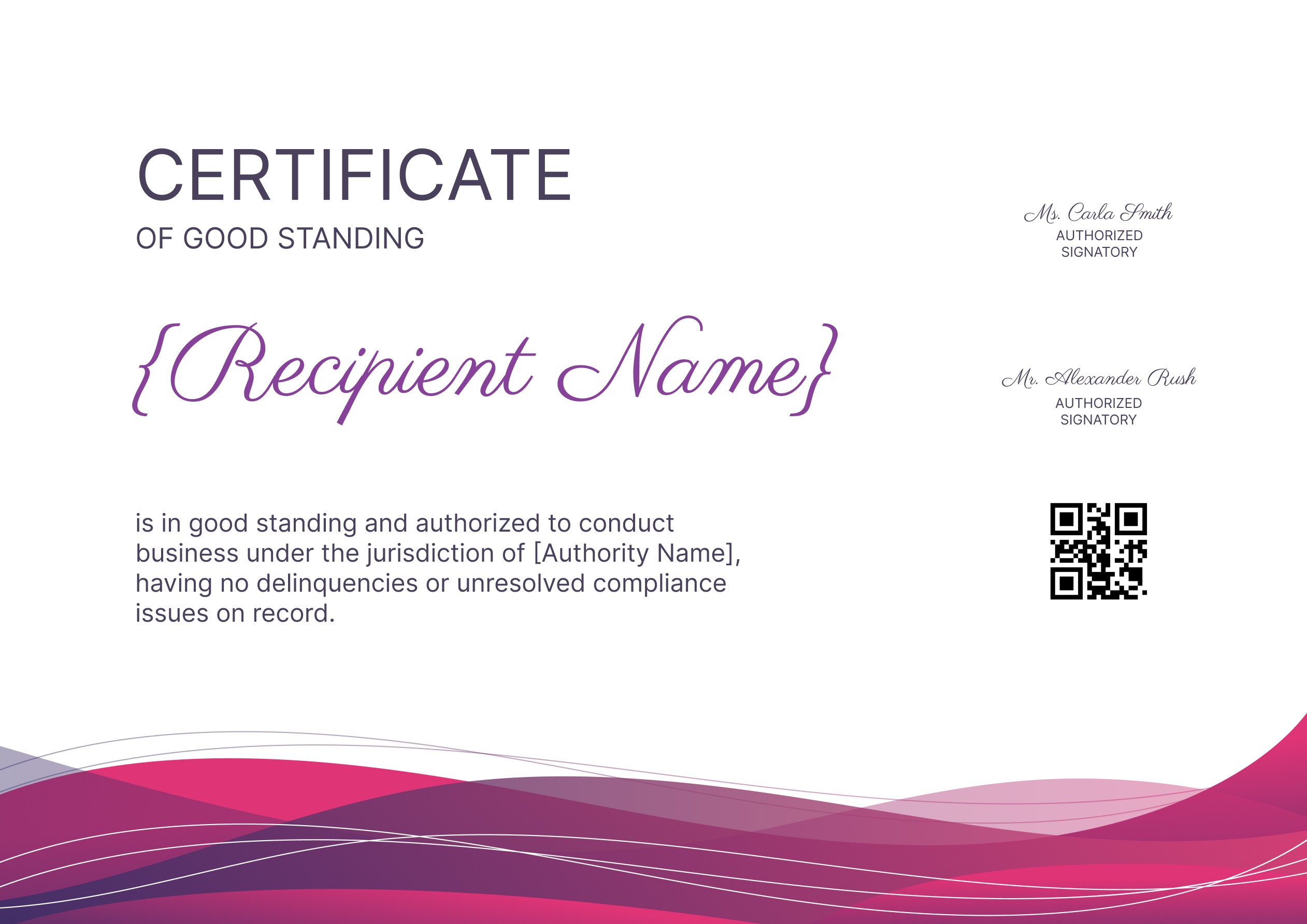 Wauld - Elegant and professional certificate of good standing template