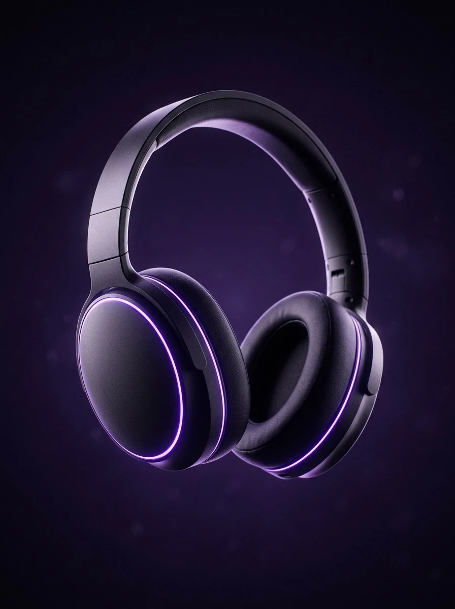 Graphite headphones with violet light