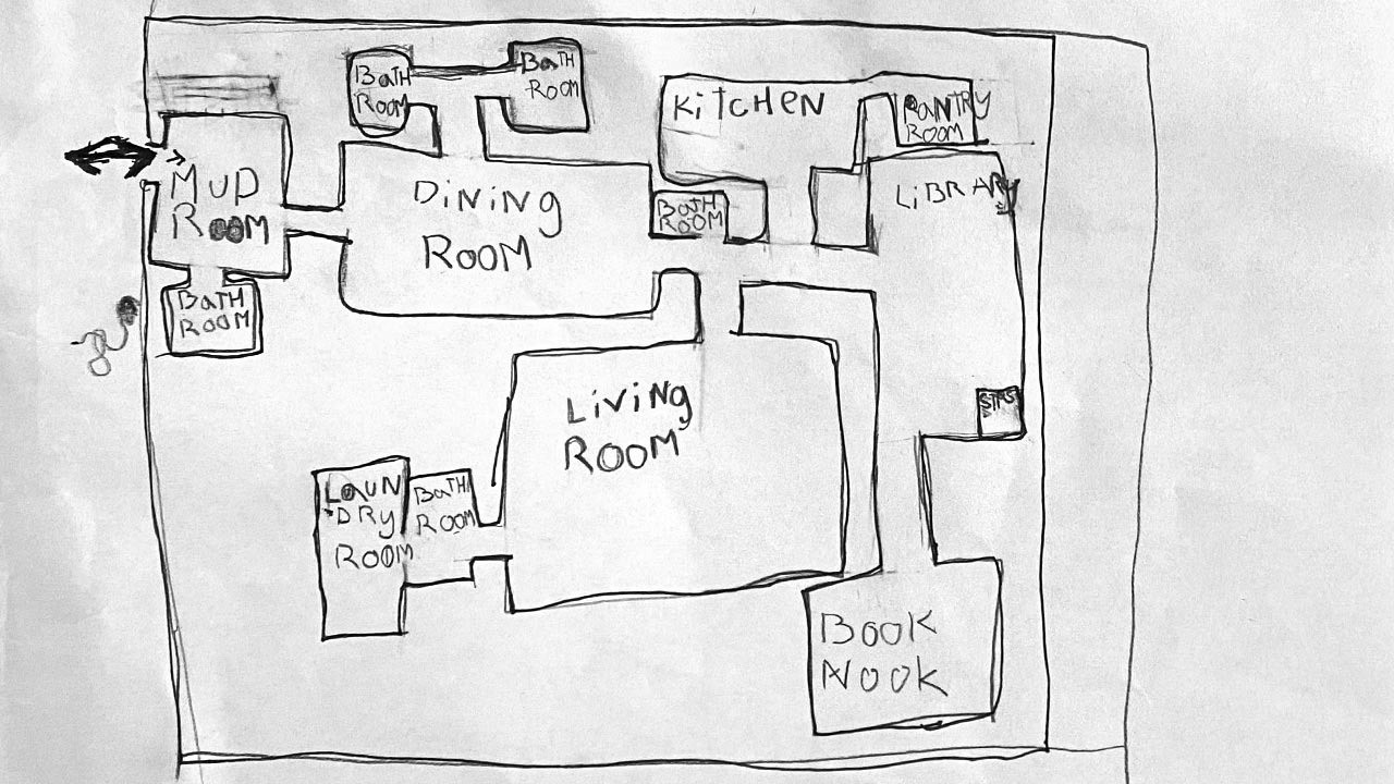 A younger member’s hand drawn blueprint of Rooted Northwests common house..