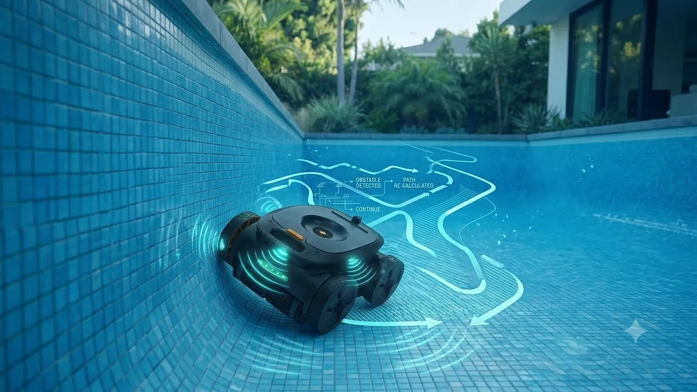Robotic pool cleaner using intelligent escape technology to avoid obstacles