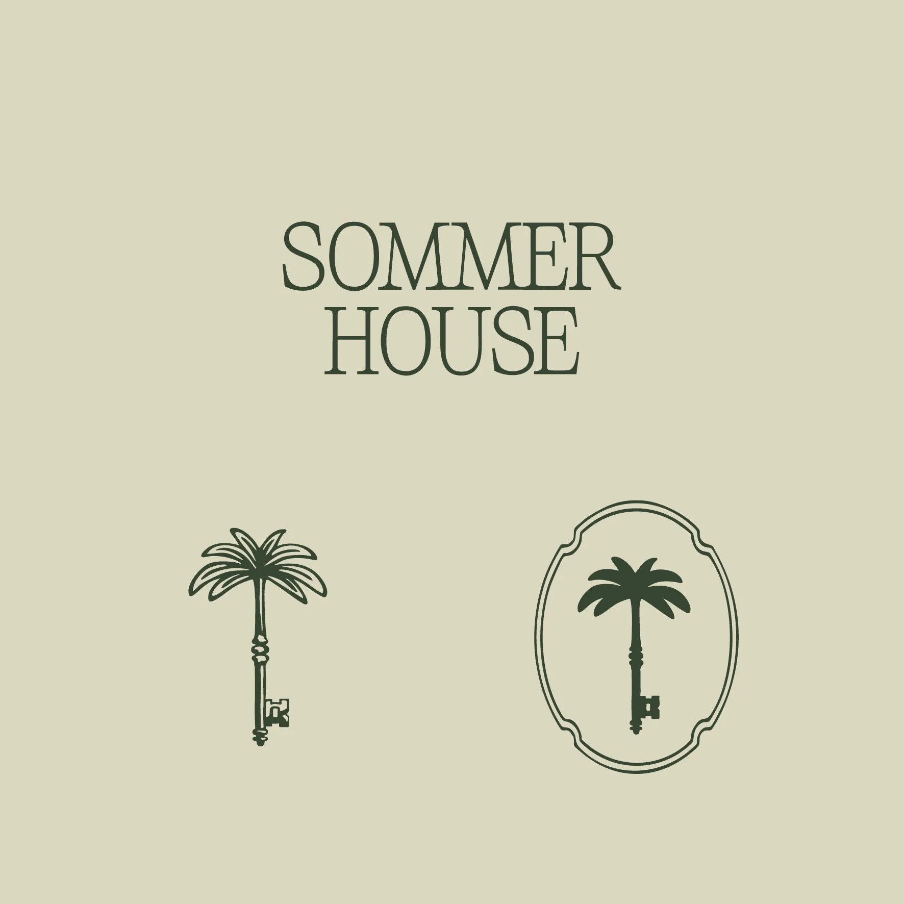 A logo suite of three logo variations on a sage green coloured background