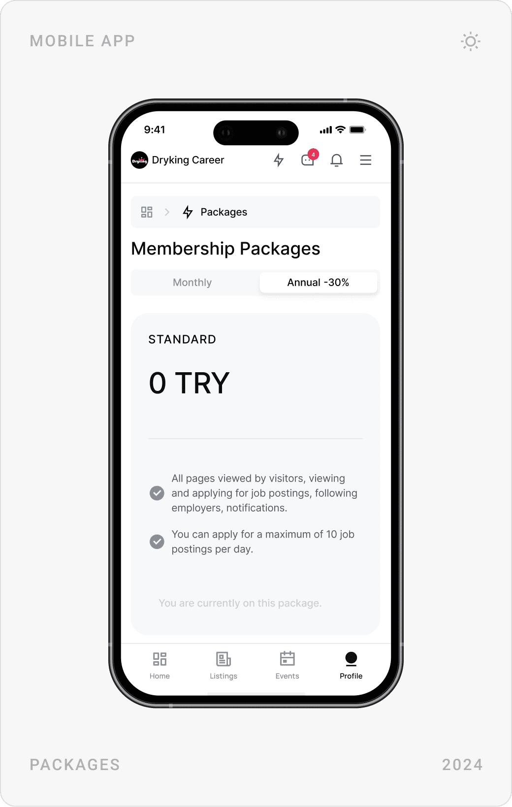 Professional Membership Packages Mobile Design