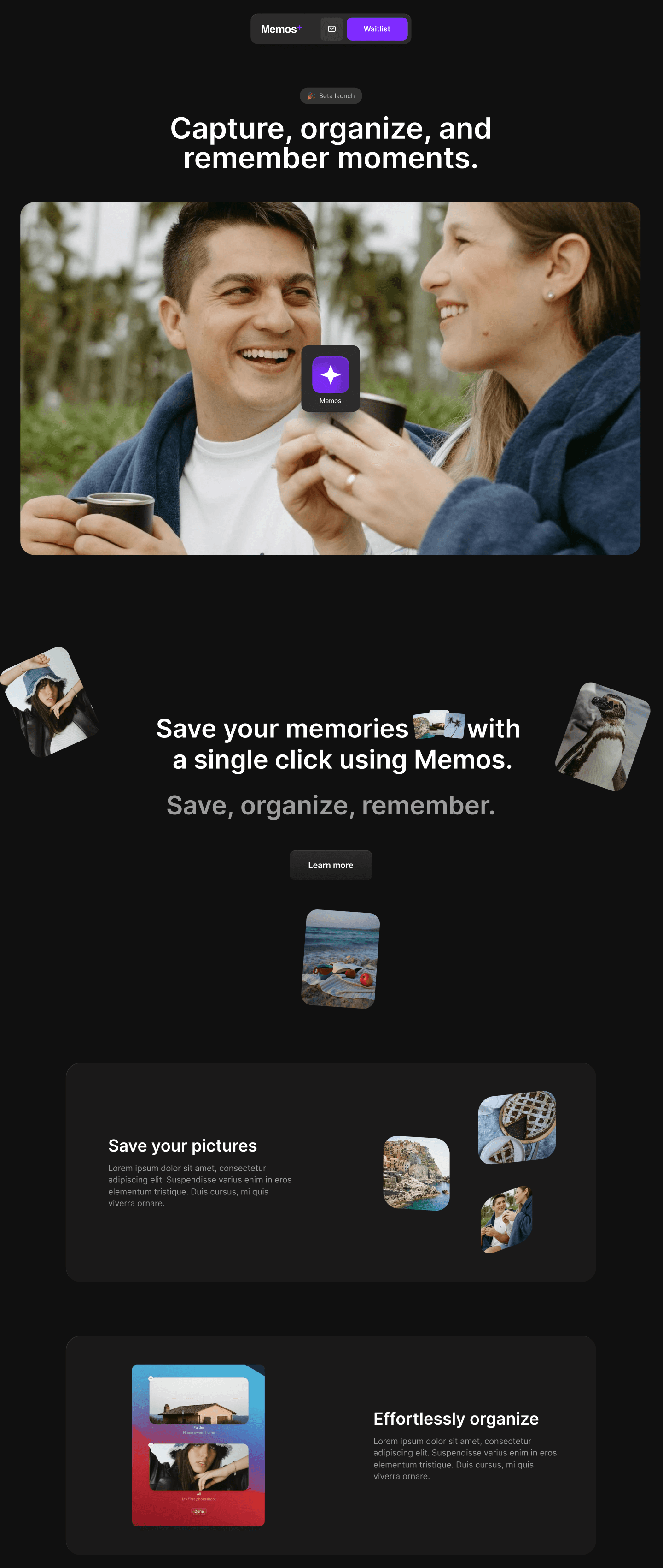 Screenshot of memos saas webflow template
