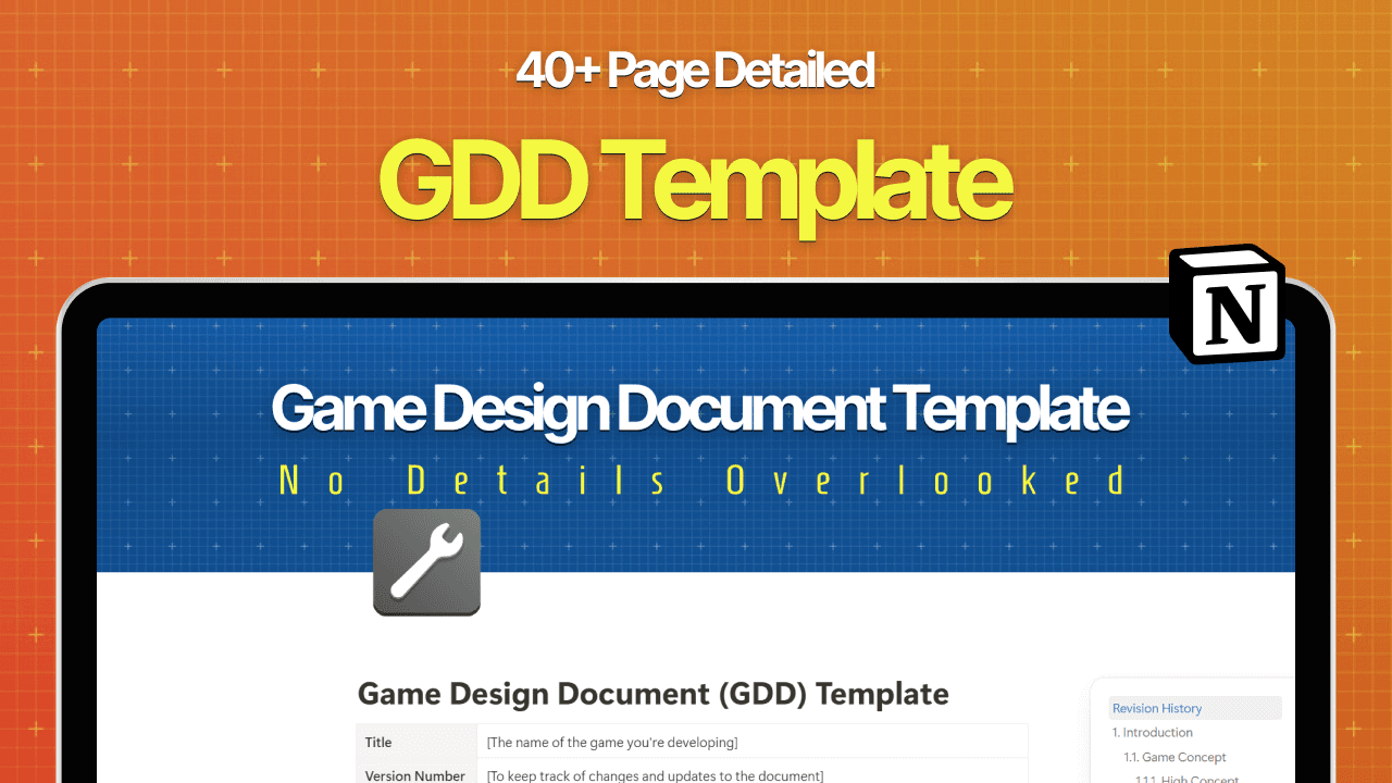 Game Design Document template screenshot for Notion.