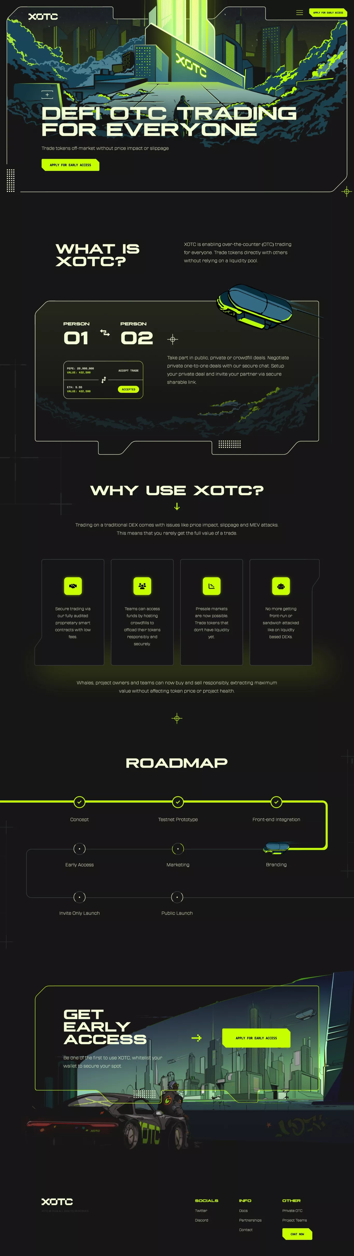 XOTC - OTC Trading For Everyone landing page screenshot showcasing Tech and Finance design