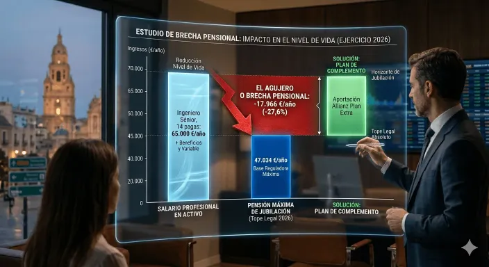 Brecha entre el último salario cobrado y la pensión pública de la Seguridad Social.