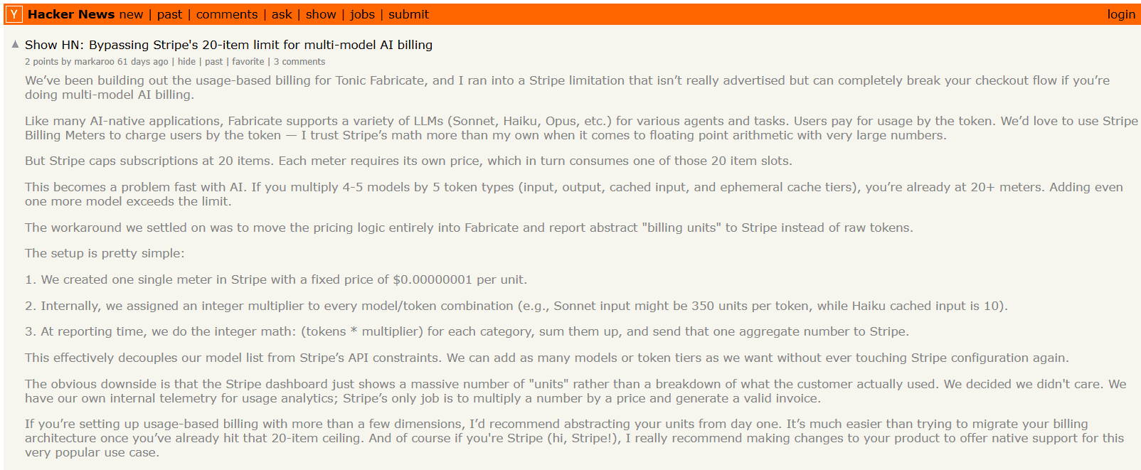 Hacker news page