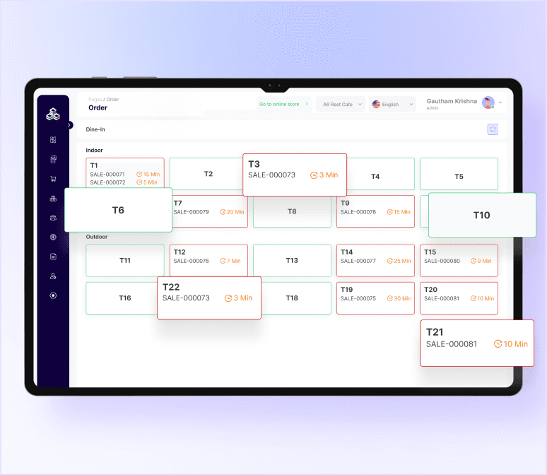ERP dashboard for dine-in, takeaway, and delivery management with smart POS billing and live order tracking.