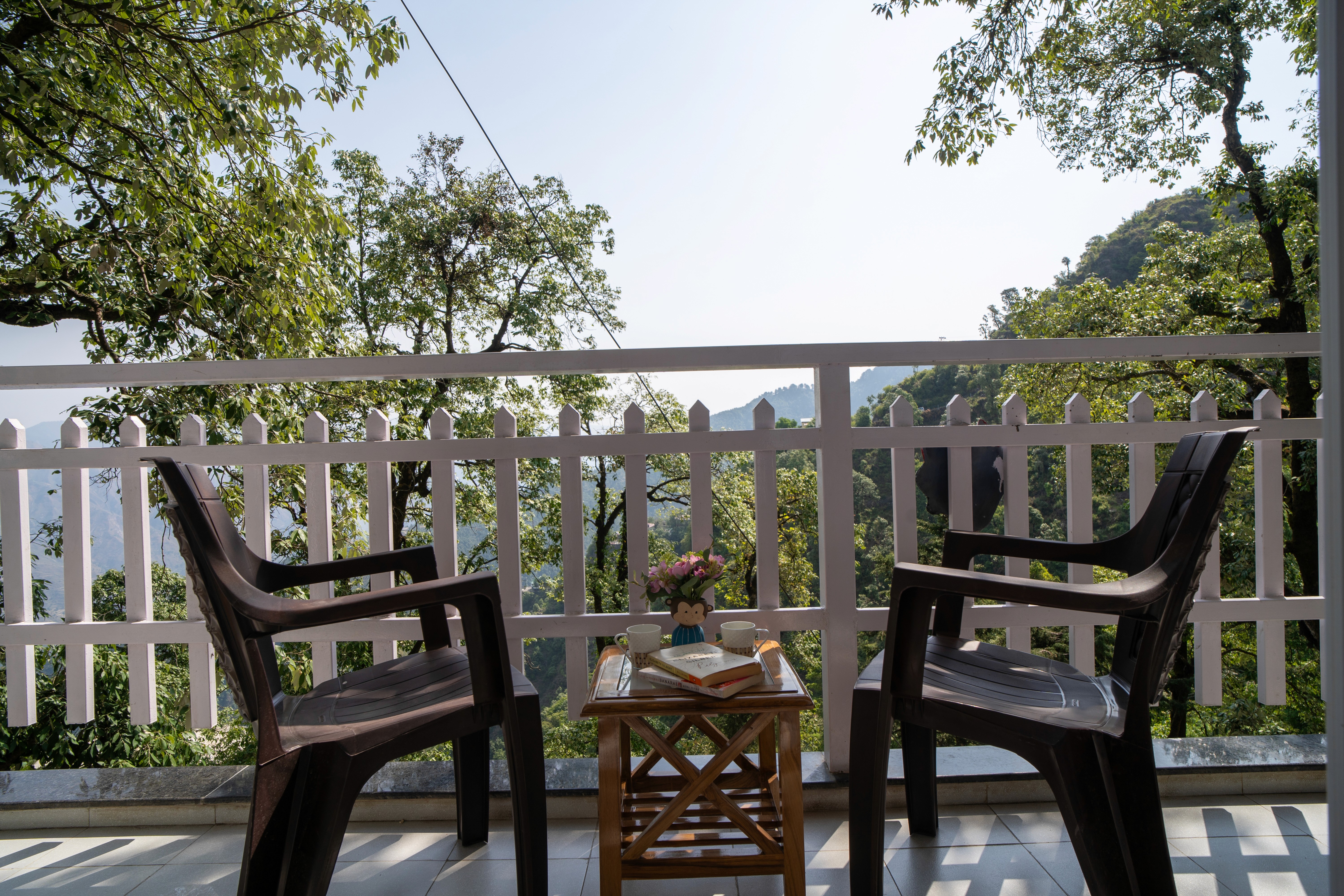 Balcony and Himalayan view at The White Umbrella