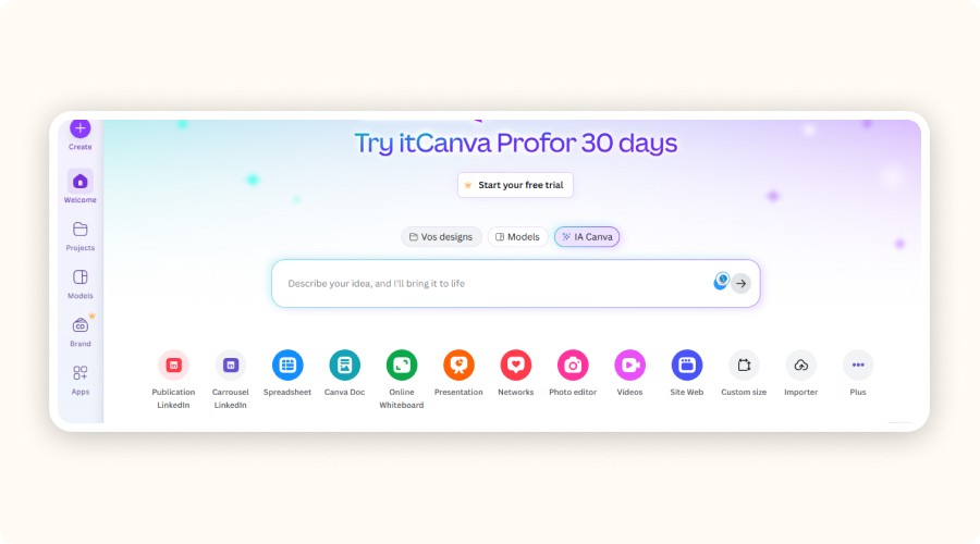 Canva homepage interface