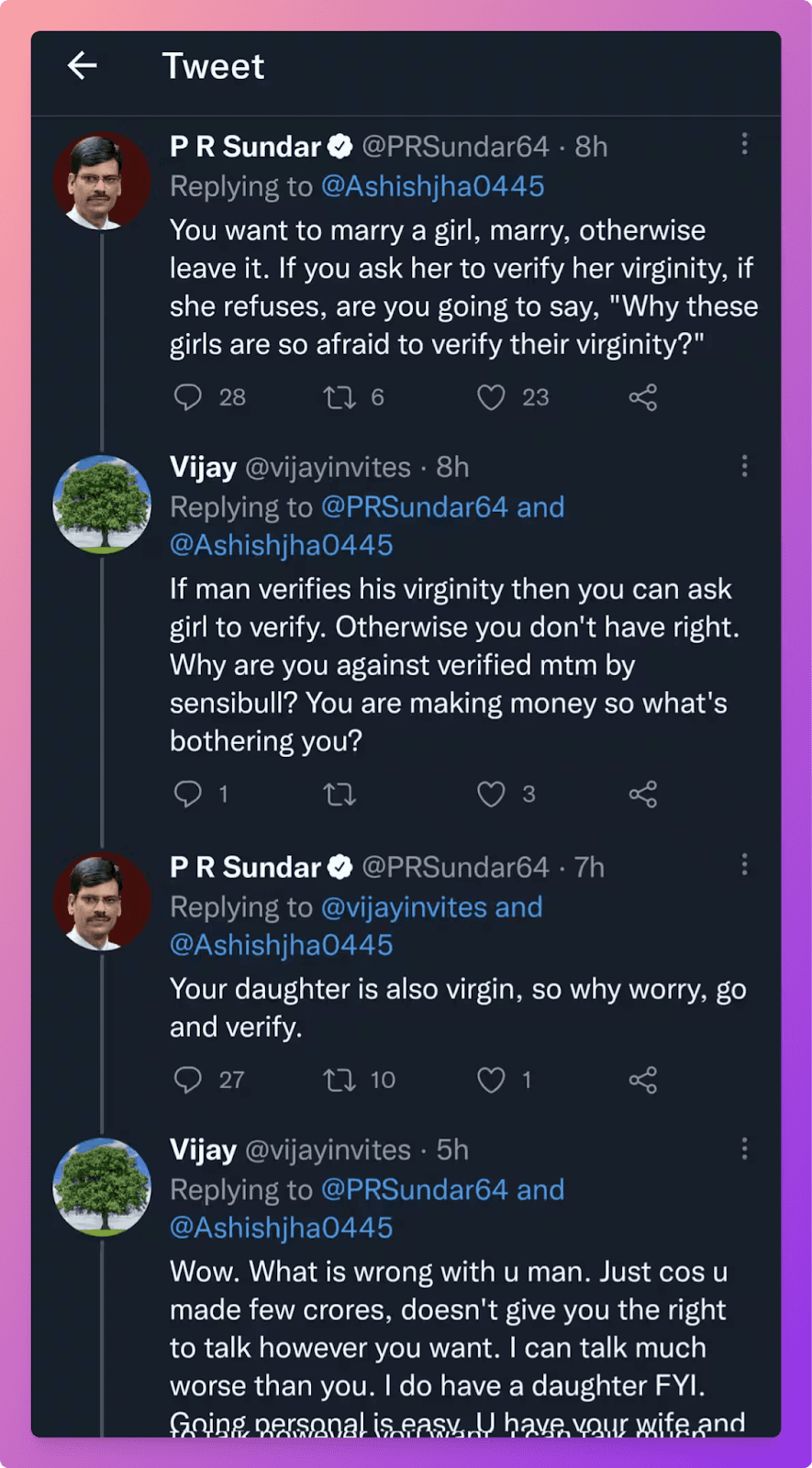 PR Sundar being vulgar on twitter 