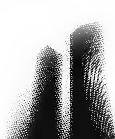 Abstract business towers representing trusted work for industry leaders.