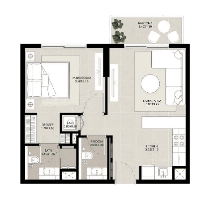 Floor plan of Unit Type A at Rosewell at Town Square, illustrating the design and spatial layout of the unit.