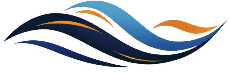 Serein Films Logo, blue and gold streaks in a wave form