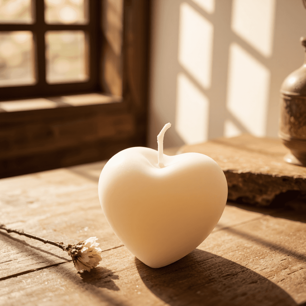 product photography of a heart-shaped silicone mold for making candles or soaps