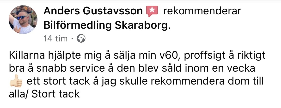 Omdömme från facebook på nöjd kund för bilförmedling