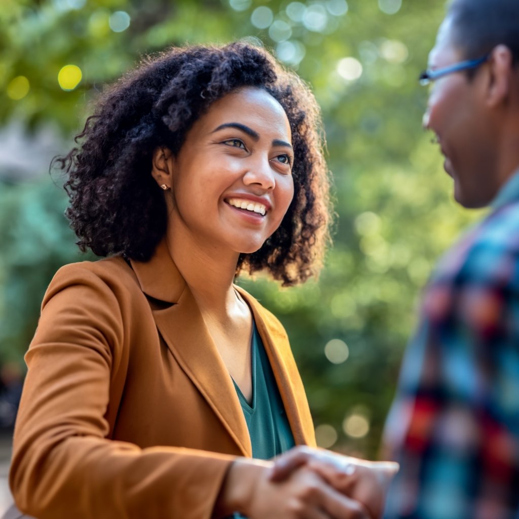 A close-up of a reassuring handshake between an immigration attorney and an immigrant client, embodying trust and professional legal support.