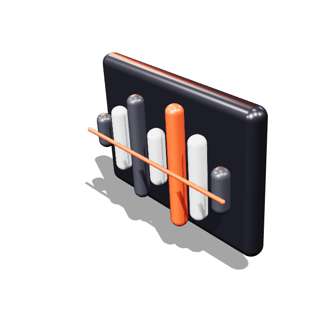 Three dimensional icon of a mixer with faders