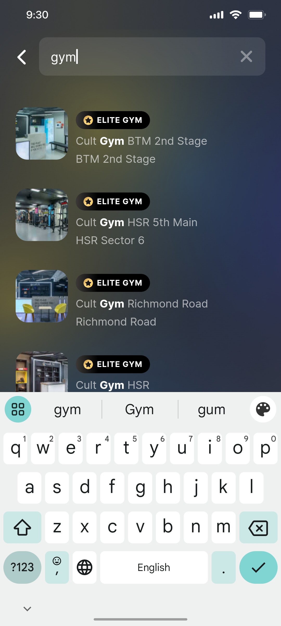 Cult.fit App Search Screen