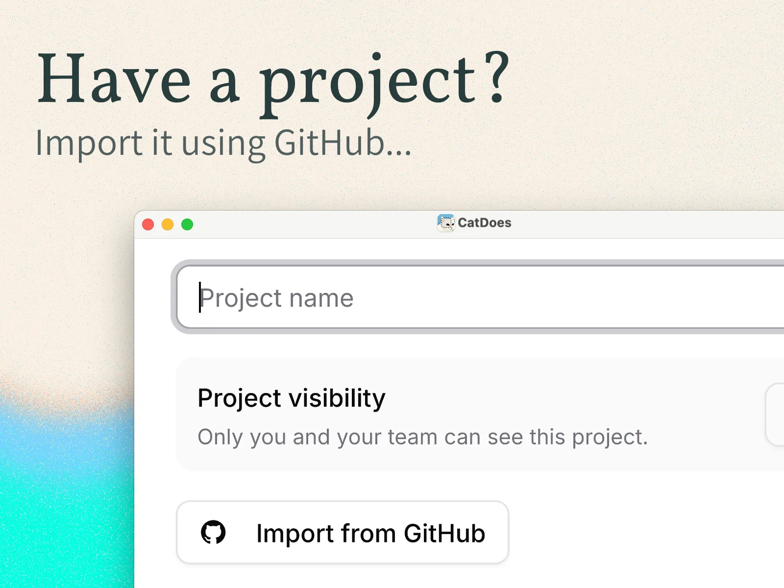 Importing an existing project into CatDoes from a GitHub repository