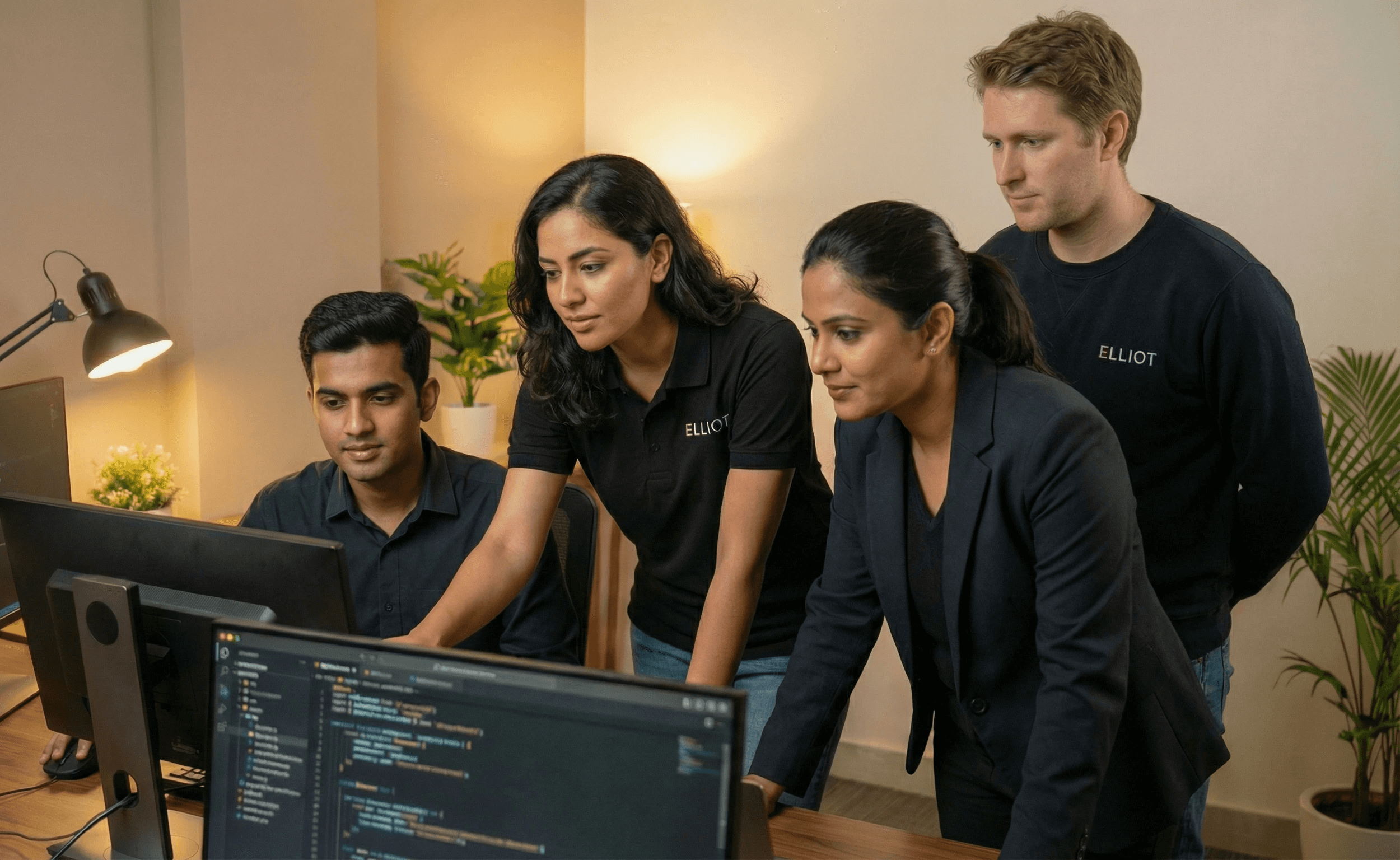 A desk with a laptop and an employee badge laying on top of it.