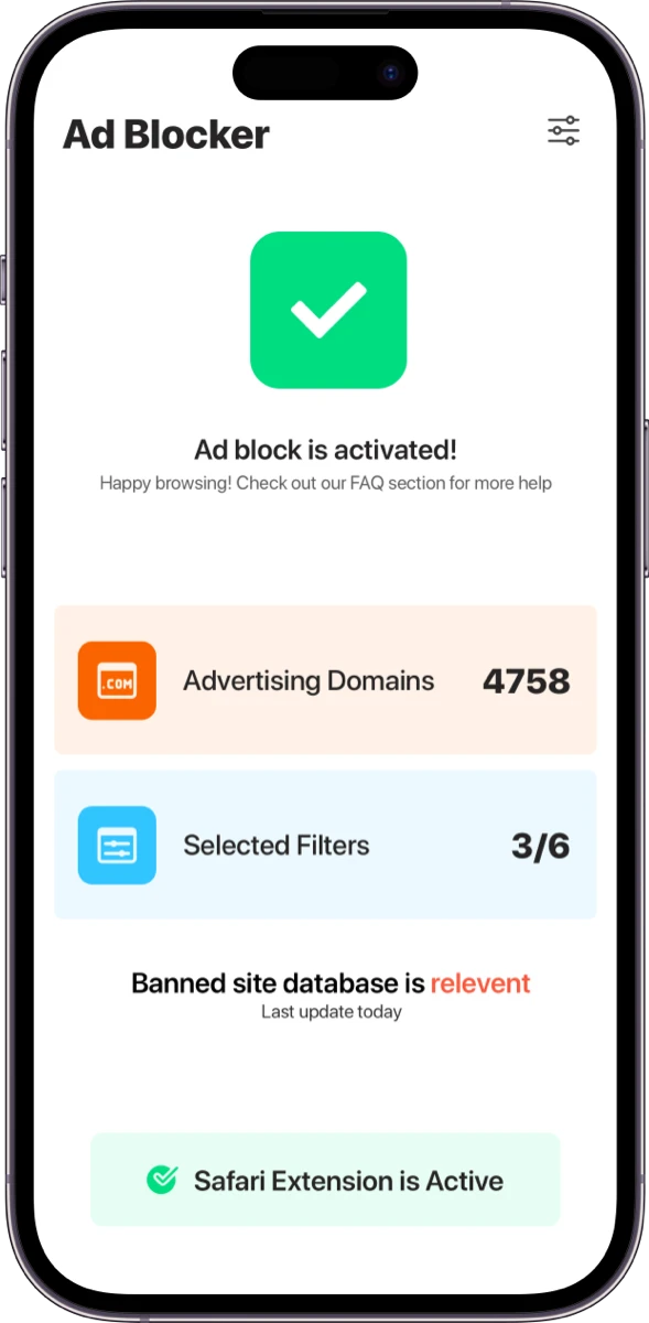 Screen Shot of Ad Blocker App