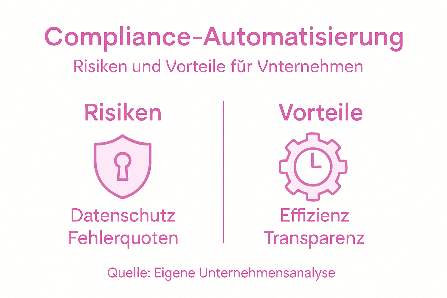 Eine anschauliche Infografik beleuchtet sowohl die Chancen als auch die Herausforderungen der Automatisierung im Compliance-Bereich.
