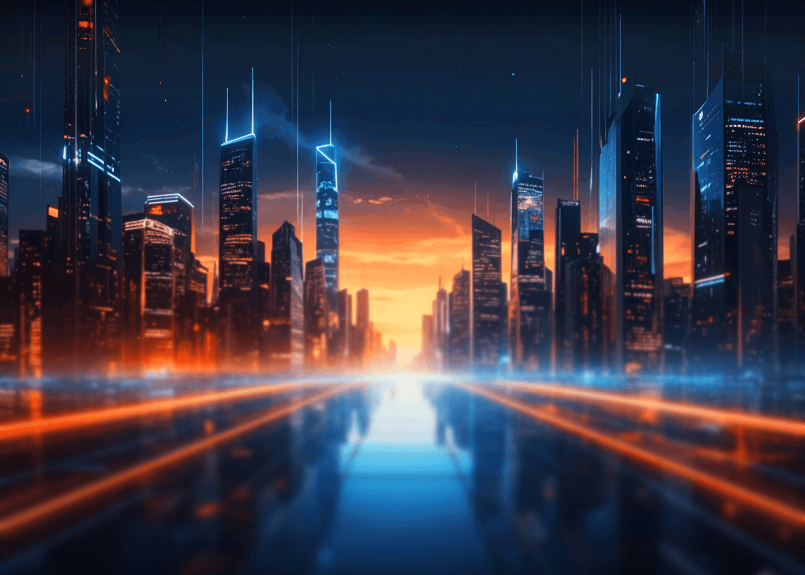 A sleek, minimalist wallpaper features a perfect circle, split evenly with a vibrant blue glow on the left and a fiery orange glow on the right. The background is a dark, almost black, color with subtle, intricate circuit board patterns in a faint blue, suggesting a high-tech, digital theme. The contrast between the cool blue and warm orange creates a striking visual balance.