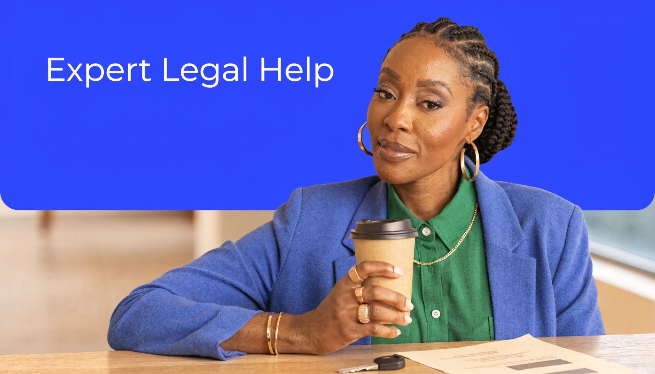 A professional Black woman in a blue blazer and green shirt holding a coffee cup at a desk.