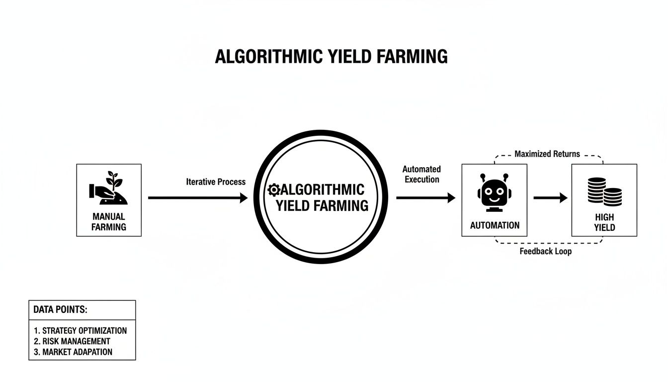 A flowchart illustrating the transition from manual to algorithmic yield farming, emphasizing automation and high returns.