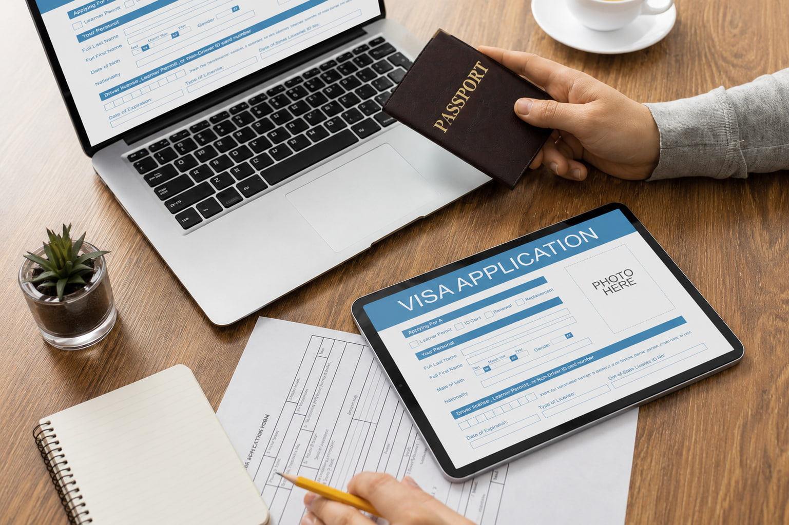 Passport and visa application documents related to business setup and immigration requirements in Dubai.