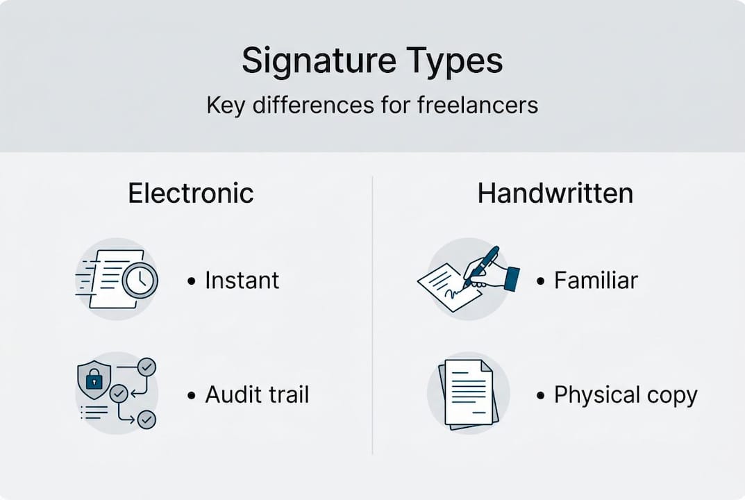 Infographic comparing handwritten and electronic signatures